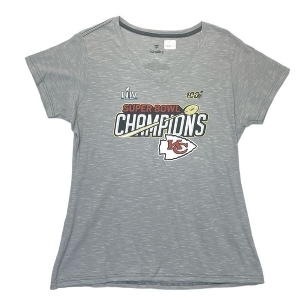 Kansas City Chiefs Super Bowl 54 LIV Champions Fanatics Women’s V-Neck Tee NWT L